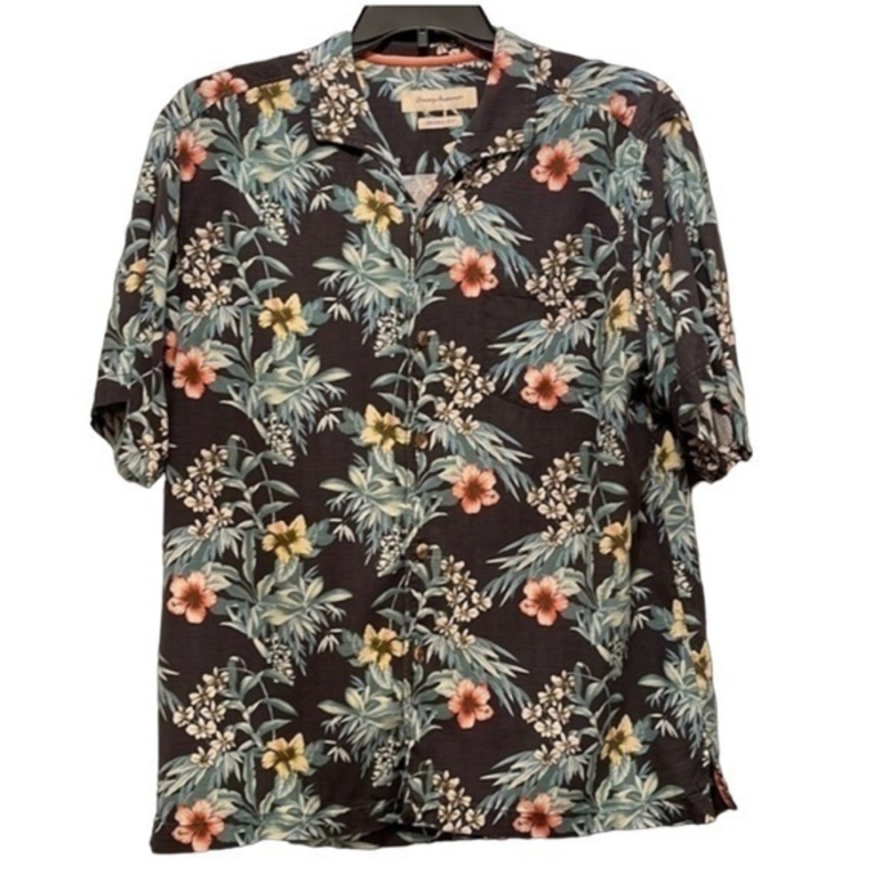 TOMMY BAHAMA Silk Hawaiian Short Sleeve Button Down Floral Luau‎ Size Large